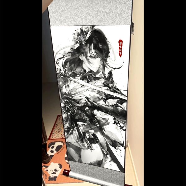 【海外代購】阿喵畫社 墨染 雷電將軍 國風捲軸錦緞高清精裱畫 