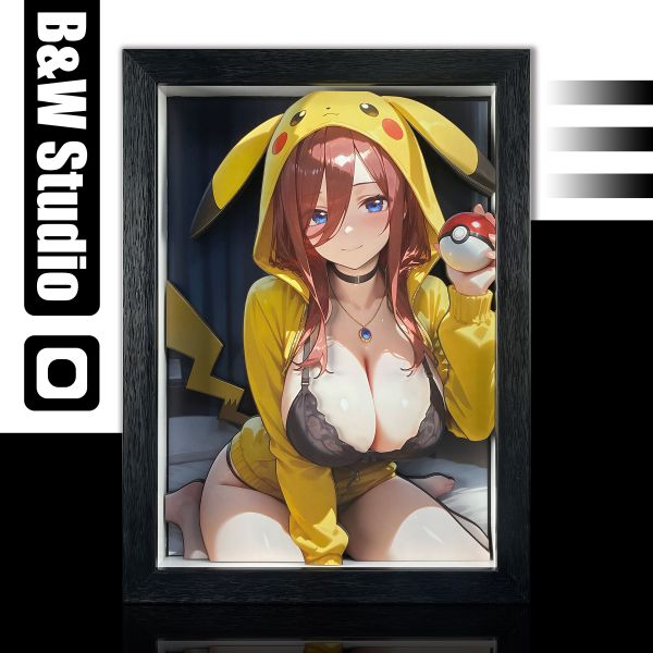 【海外代購】黑白畫映 B&W Pikachu Girls 系列裝飾畫 第四彈 中野三玖 立體裝飾畫 