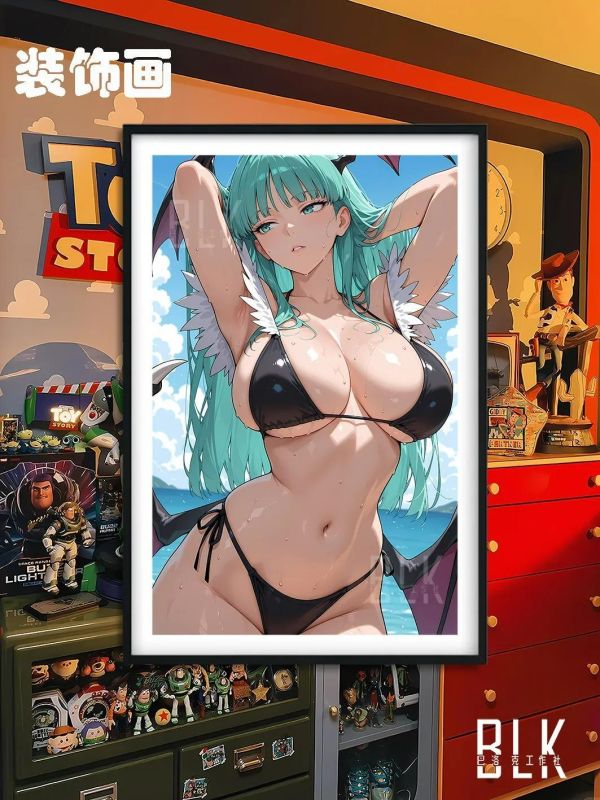 【海外代購】巴洛克《泳裝莫莉卡》惡魔戰士遊戲裝飾畫冰箱貼 