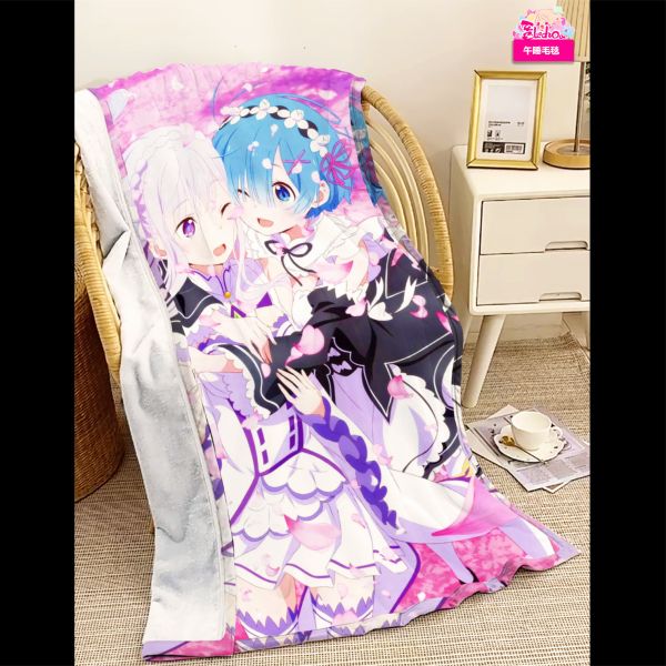 【海外代購】阿喵畫社 愛蜜莉雅與蕾姆 展館級8k超清精裱畫 午睡毛毯 書桌掛毯 冰箱貼 