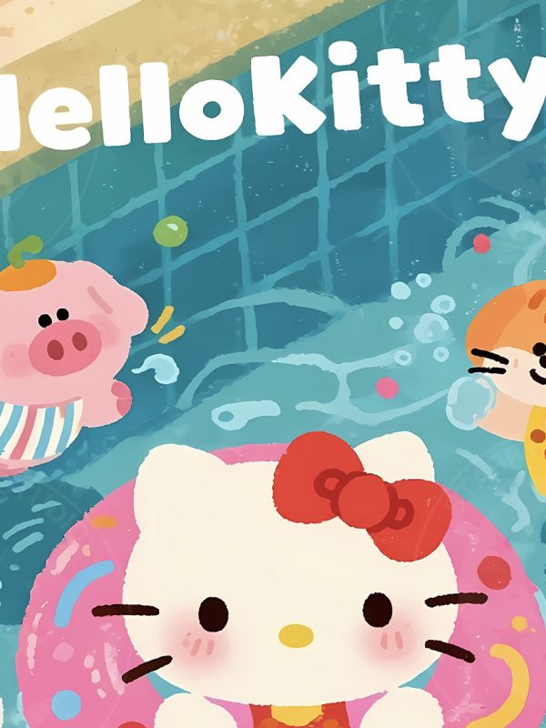 【海外代購】星空 《泳池kitty貓》Hello Kitty凱蒂貓堤提貓吉蒂貓裝飾畫 