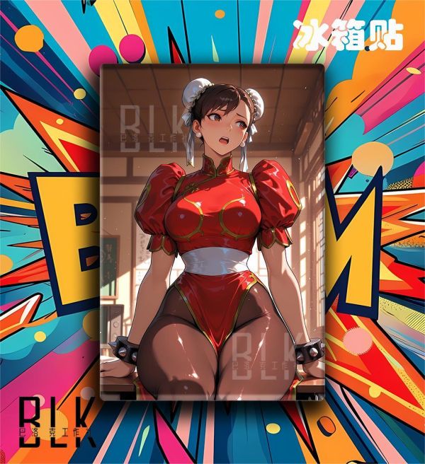 【海外代購】巴洛克 《紅衣春麗》街頭霸王不知火舞嘉米遊戲卡普空動漫裝飾畫冰箱貼 