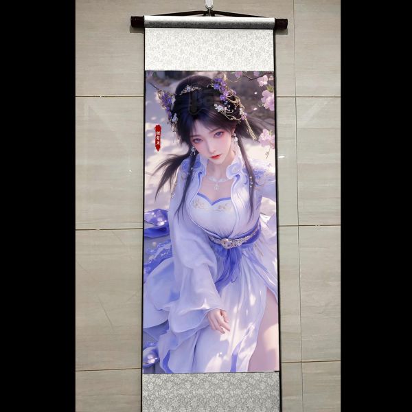 【海外代購】阿喵畫社 國風 姬紫月 捲軸錦緞高清精裱畫 