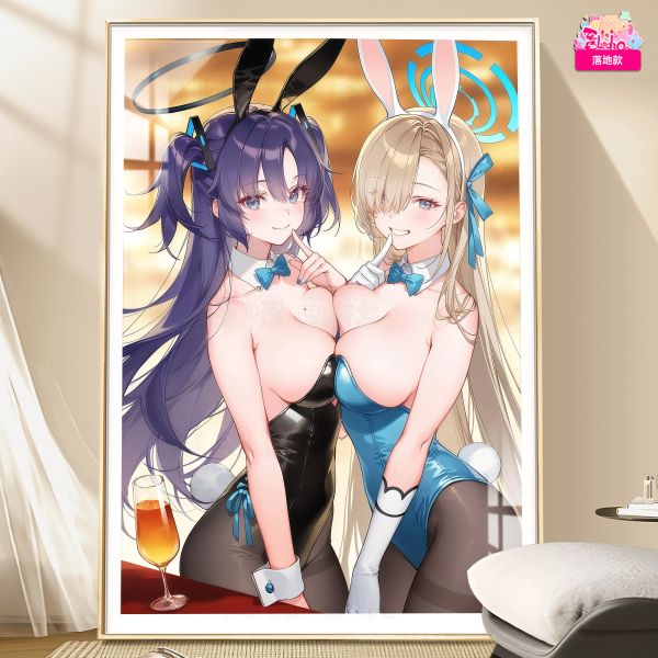 【海外代購】阿喵畫社 兔女郎 明日奈與優香 8k主題高清裝飾畫 午睡毛毯 牆面掛毯 床頭地墊 冰箱貼 