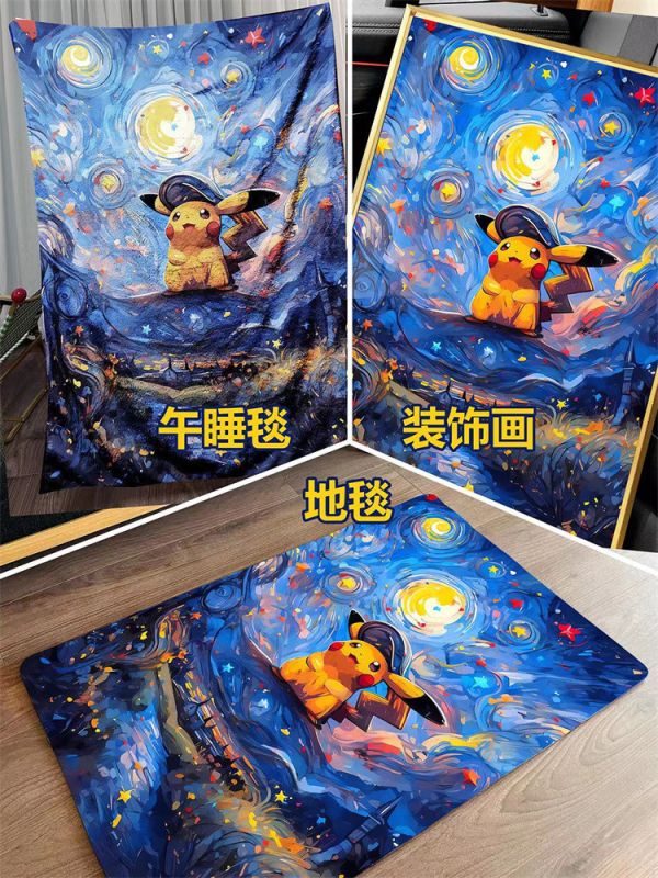 【海外代購】千鳥社 星空皮卡丘梵高 午睡毯 地毯 裝飾畫01 
