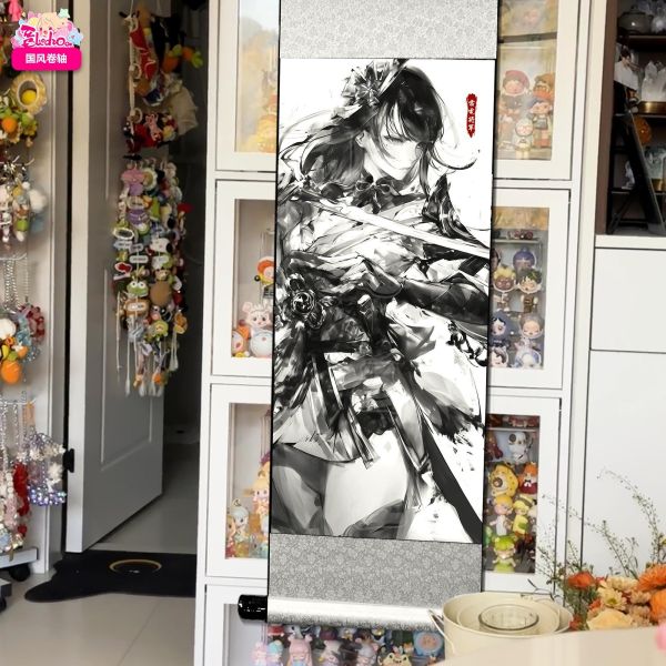 【海外代購】阿喵畫社 墨染 雷電將軍 國風捲軸錦緞高清精裱畫 