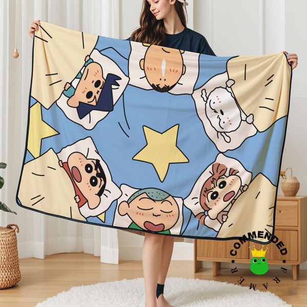 【海外代購】皇呱 《春日部六小隻》 蠟筆小新春日部六小隻小新小白風間妮妮正男阿呆週邊裝飾畫 午睡毯 地毯 