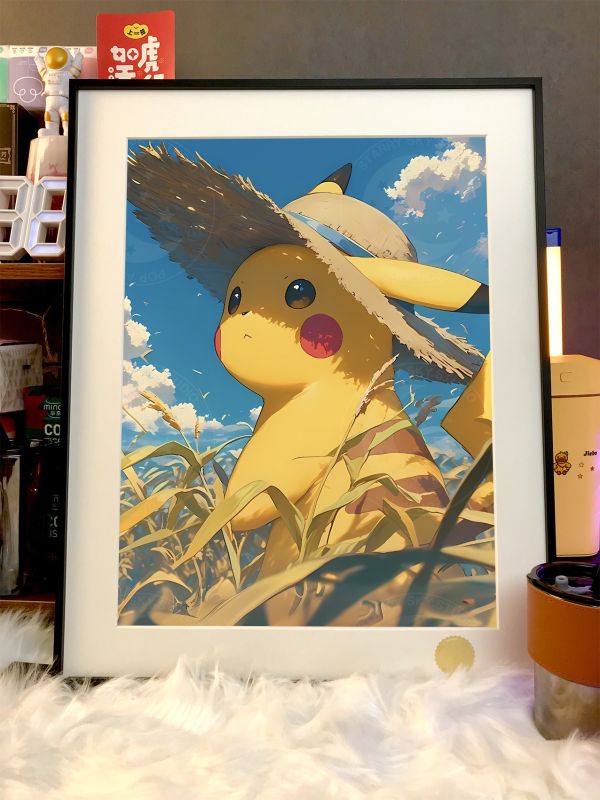 【海外代購】星空 《草帽皮卡丘》寶可夢神奇寶貝Gengar寵物小精靈Pikachu二次元裝飾畫 