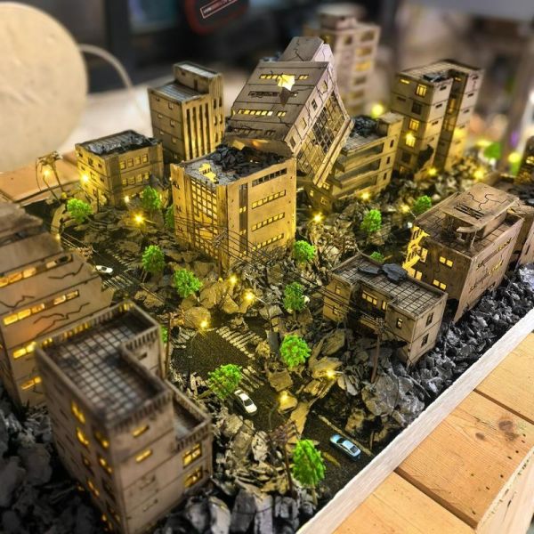 【預定】木石場景手工 戰損樓房多用途模型場景 