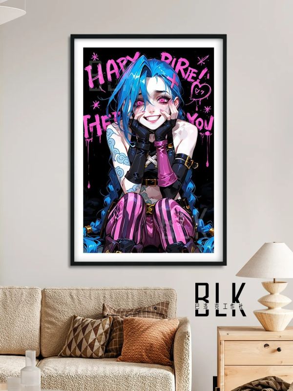 【海外代購】巴洛克《粉色金克斯》LOL暴走蘿莉爆爆雙城之戰裝飾畫冰箱貼 