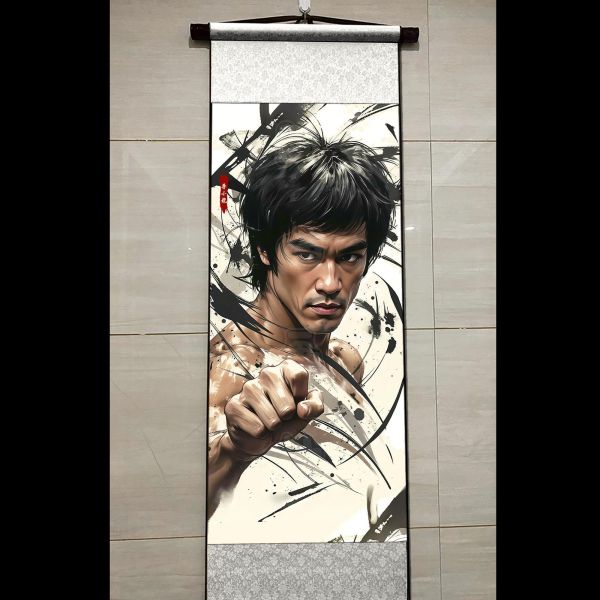 【海外代購】阿喵畫社 墨染 李小龍 國風捲軸錦緞高清精裱畫】 