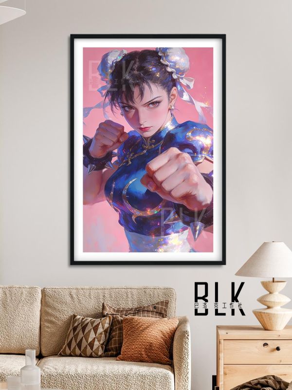 【海外代購】巴洛克 《粉紅春麗》街頭霸王Chun-Li遊戲卡普空動漫裝飾畫冰箱貼 