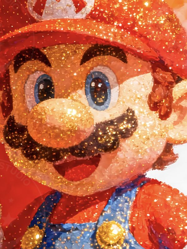 【海外代購】星空 《金色瑪利歐A/B版》馬年新年超級瑪莉超級馬力歐兄弟馬年新年Mario碧姬動漫裝飾畫 