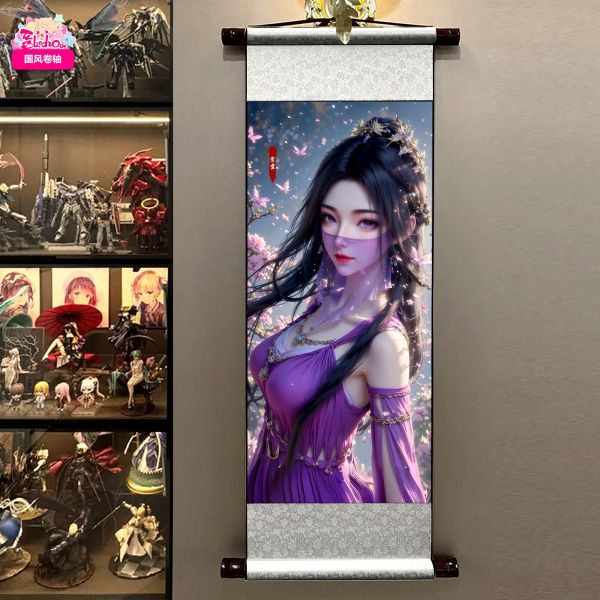 【海外代購】阿喵畫社 紫靈 國風捲軸錦緞高清精裱畫 