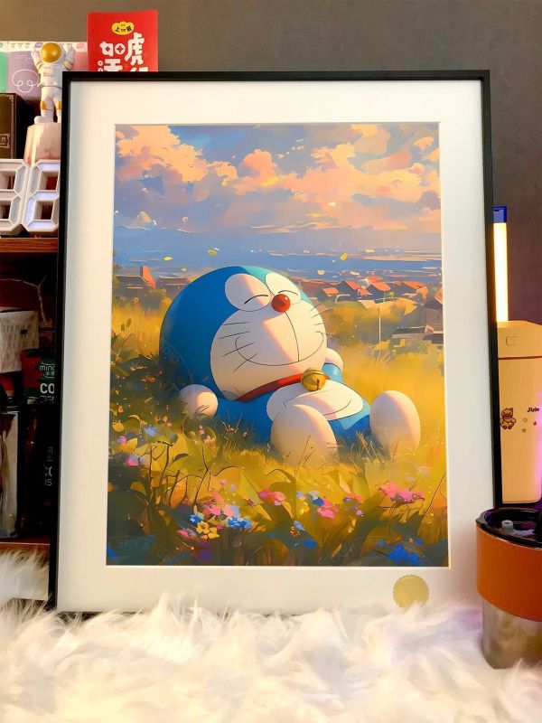 【海外代購】星空《草坪哆啦A夢》哆啦A夢大雄靜香裝飾畫 