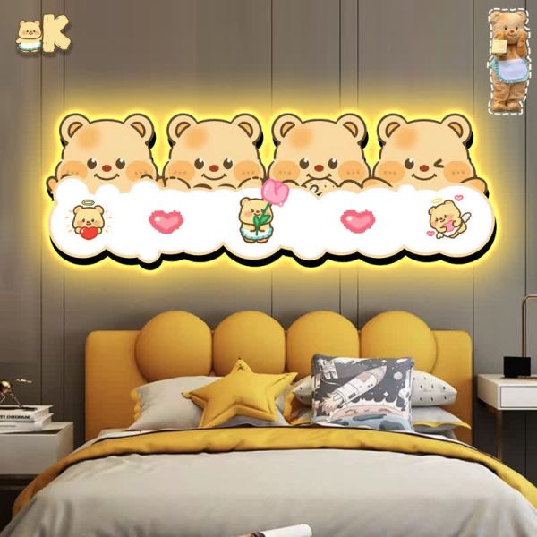 【海外代購】阿喵畫社 奶油小熊燈 床頭超長燈帶畫 