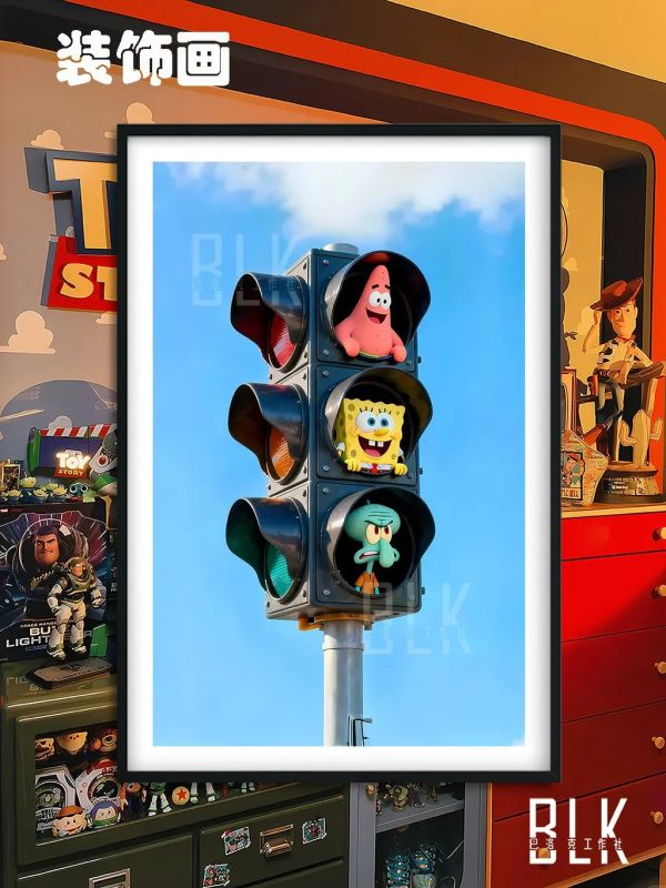 【海外代購】巴洛克《《比奇堡紅綠燈》海綿寶寶派大星裝飾畫冰箱貼 