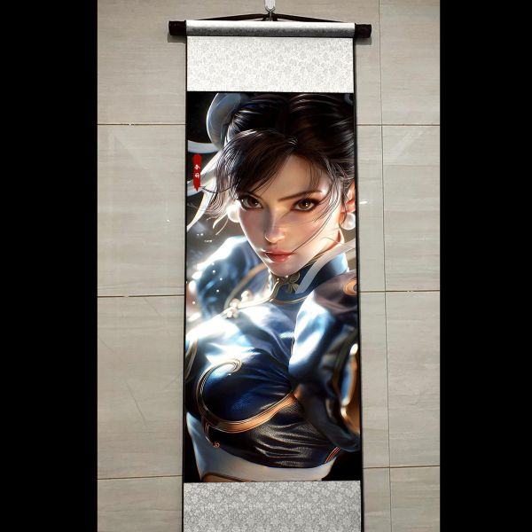 【海外代購】阿喵畫社 春麗 回眸 國風捲軸錦緞高清精裱畫 