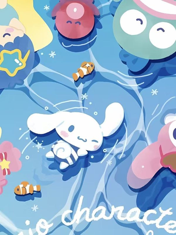 【海外代購】星空 泳池三麗歐 Kitty玉桂狗大眼蛙美樂蒂裝飾畫 