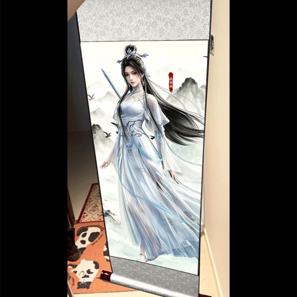 【海外代購】阿喵畫社 國色天香 陸雪琪全身像捲軸畫 國風捲軸錦緞高清精裱畫 