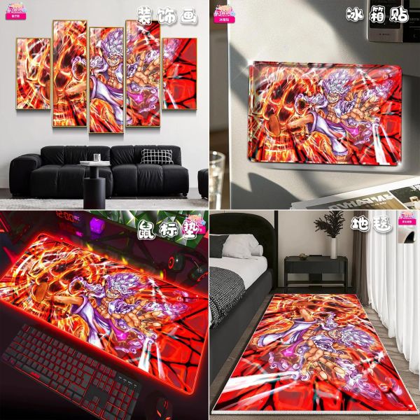 【海外代購】阿喵畫社 五檔 太陽神尼卡路飛爆炸巨拳 海賊王新品異形套組裝飾畫 床頭地墊 發光滑鼠墊 冰箱貼 