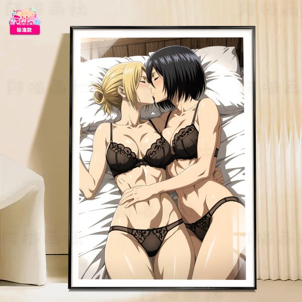 【海外代購】阿喵畫社 墨紗韻 三笠與亞妮 進擊巨人新品8k主題高清裝飾畫 午睡毛毯  冰箱貼 