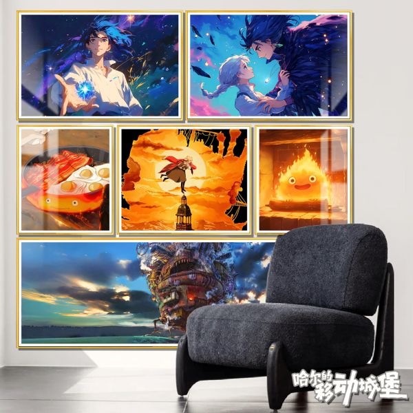 【海外代購】阿喵畫社 哈兒移動城堡 六宮格裝飾造景牆高清裝飾畫 滑鼠墊 