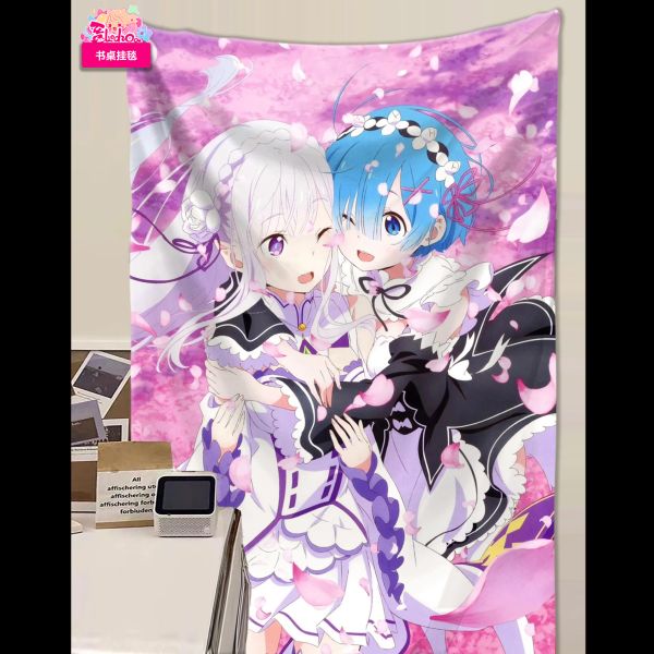 【海外代購】阿喵畫社 愛蜜莉雅與蕾姆 展館級8k超清精裱畫 午睡毛毯 書桌掛毯 冰箱貼 