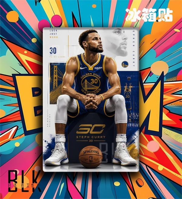 【海外代購】巴洛克 《坐姿庫裡》版畫萌神小學生Curry金州勇士NBA藝術裝飾畫冰箱貼 