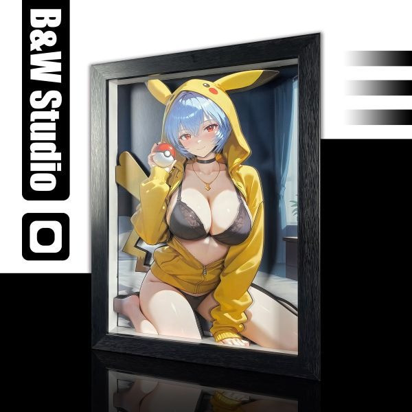 【海外代購】黑白畫映 B&W Studio Pikachu Girls 系列第八彈 綾波麗 立體裝飾畫 