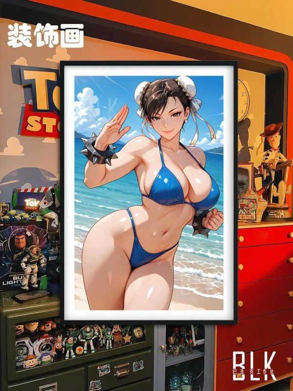 【海外代購】巴洛克《海灘春麗》街頭霸王裝飾畫冰箱貼 
