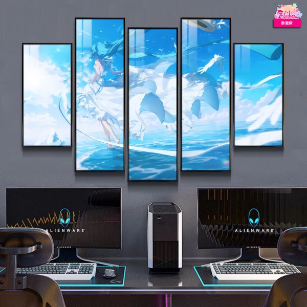 【海外代購】阿喵畫社 風之海 初音未來異形 超清大背景五幅套裝裝飾畫 