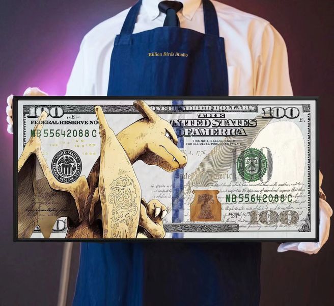 【海外代購】千鳥社 精靈寶可夢 噴火龍美元 潮流招財裝飾畫 