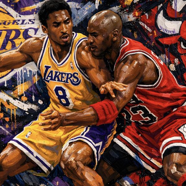 【海外代購】H2 《科比vs喬丹》NBA湖人隊公牛隊籃球之神黑曼巴裝飾畫 