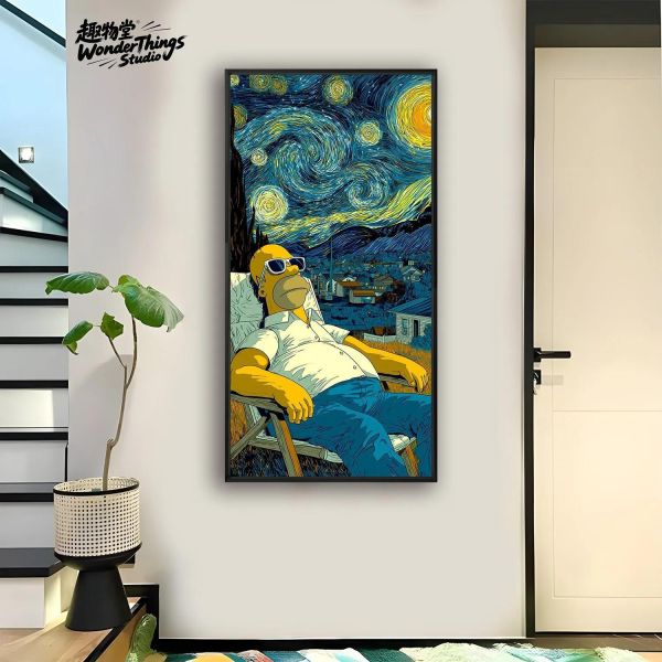 【海外代購】趣物堂《梵高星空辛普森》油畫復古裝飾畫 