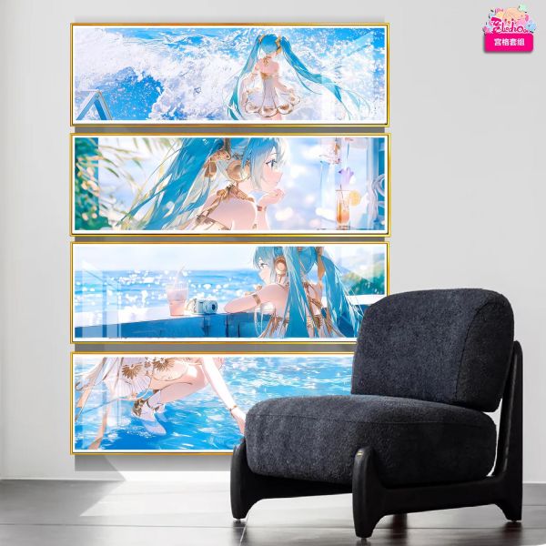 【海外代購】阿喵畫社 風之海 閒暇餘光初音未來-四幅套組 新品12K超清異形套組裝飾畫 滑鼠墊 