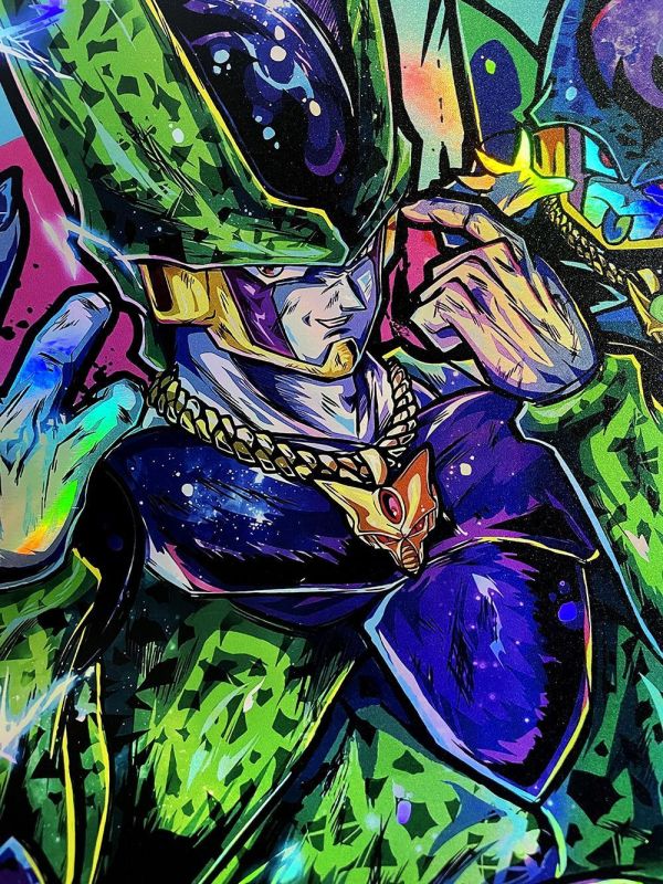 【海外代購】千鳥社 《沙魯鐳射》 七龍珠沙魯人造人孫悟空貝吉塔潮流炫彩鐳射裝飾畫 