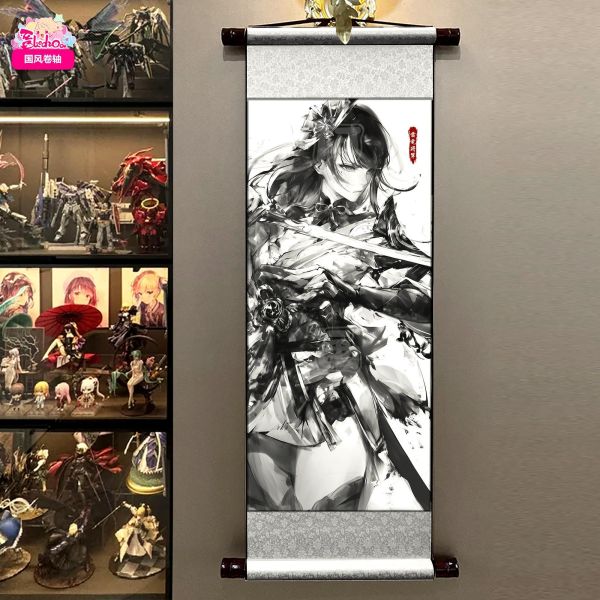【海外代購】阿喵畫社 墨染 雷電將軍 國風捲軸錦緞高清精裱畫 
