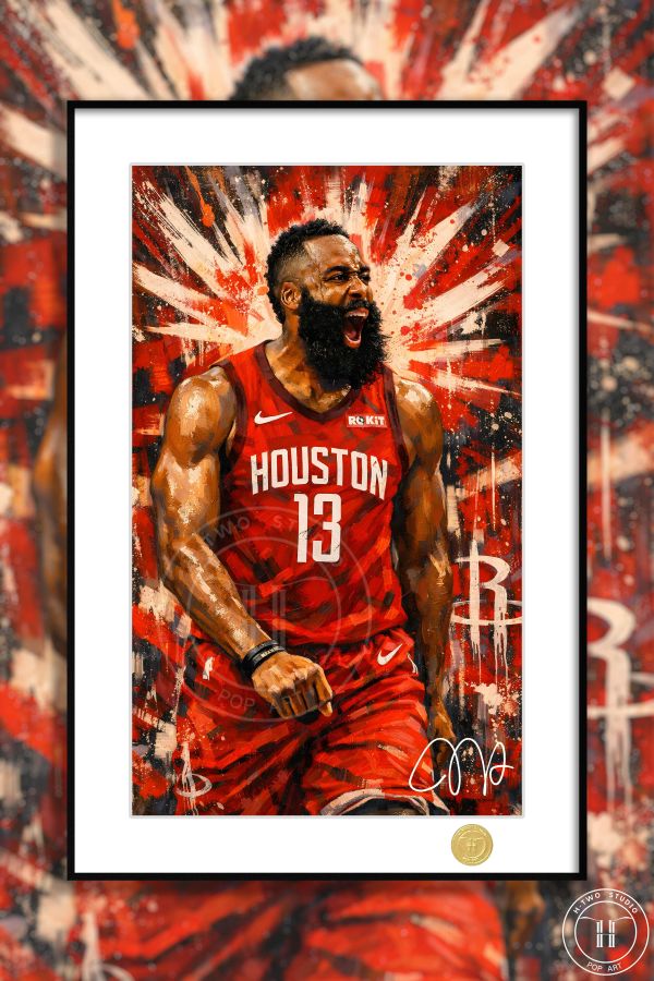 【海外代購】H2 《火箭登》詹姆斯哈登NBA火箭隊裝飾畫 