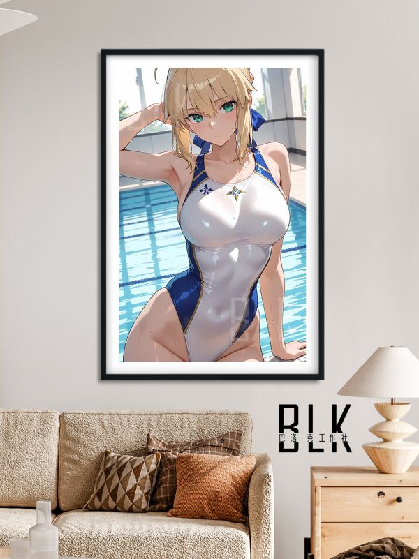 【海外代購】巴洛克  《泳池saber》Fate/stay night吾王阿爾托莉雅·潘德拉貢亞瑟王二次元裝飾畫冰箱貼 