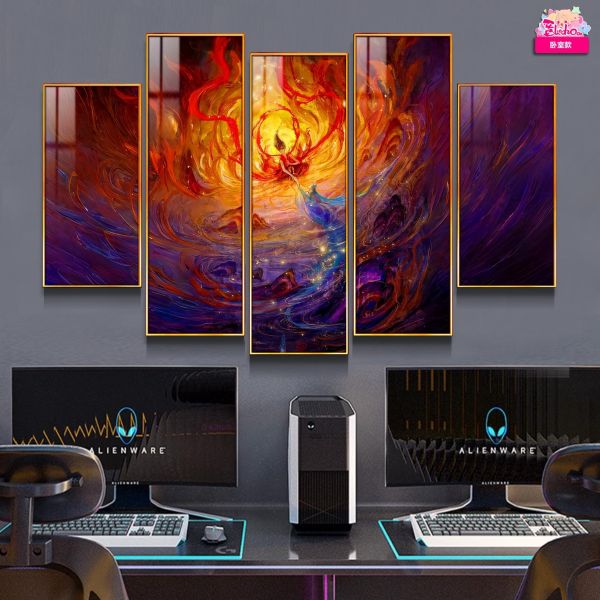 【海外代購】阿喵畫社 哪吒敖丙水火同生五幅套組 異形套組裝飾畫 特大徽章 發光滑鼠墊  地墊 