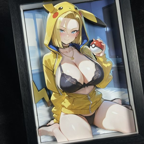 【海外代購】黑白畫映B&W Studio Pikachu Girls 系列第七彈 人造人18號 立體裝飾畫 卡磚 