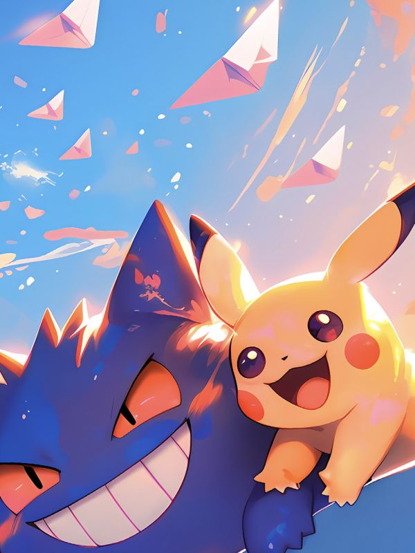 【海外代購】星空 《紙飛機耿鬼皮卡丘》寶可夢神奇寶貝Gengar寵物小精靈Pikachu二次元裝飾畫 