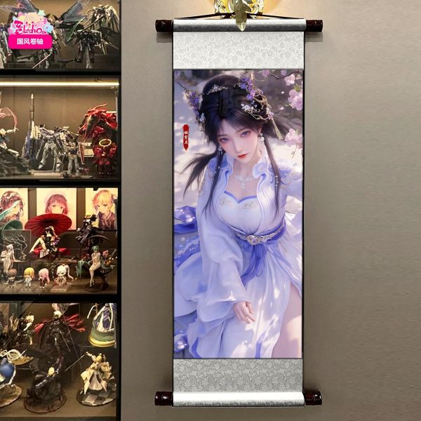 【海外代購】阿喵畫社 國風 姬紫月 捲軸錦緞高清精裱畫 