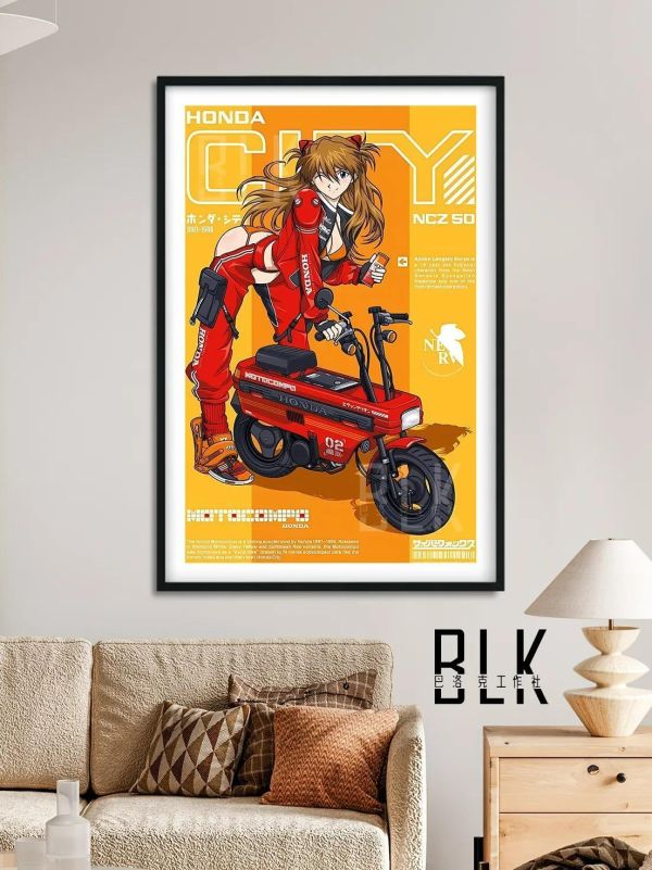 【海外代購】巴洛克《騎車明日香》Asuka新世紀福音戰士裝飾畫冰箱貼 