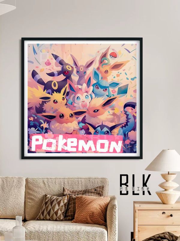 【海外代購】巴洛克 炫彩伊布全家福Eevee寶可夢神奇寶貝禦三家小智皮卡丘動漫裝飾畫/冰箱貼 