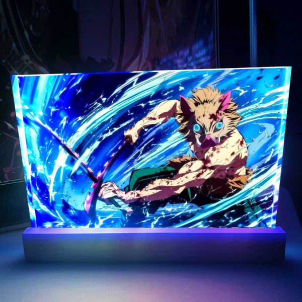 【海外代購】阿喵畫社 獸之呼吸 嘴平伊之助 23cm大號特效發光手辦架展示磚 