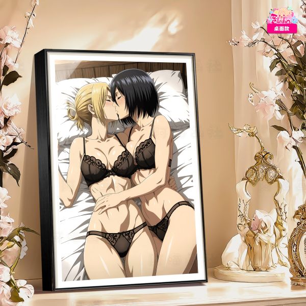 【海外代購】阿喵畫社 墨紗韻 三笠與亞妮 進擊巨人新品8k主題高清裝飾畫 午睡毛毯  冰箱貼 