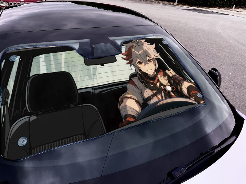 【海外代購】千鳥社 《汽車前擋遮陽—萬葉與鍾離》 夏季汽車遮陽防曬前擋開車二次元原神楓原萬葉鍾離岩王帝君 
