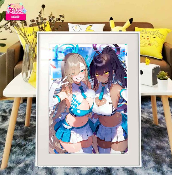 【海外代購】阿喵畫社 啦啦隊服明日奈與花稟 8k超清精裱畫 書桌墊 床頭地墊 書桌掛毯 